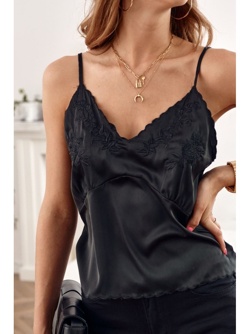 Lingerie top with embroidered neckline, black 6978 - Online store - Boutique